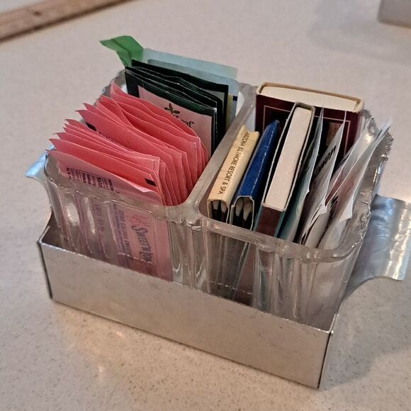 Southern Living at Home Sugar Packet Holder Hammered Aluminum Tray Pressed Glass - Picture 5 of 7